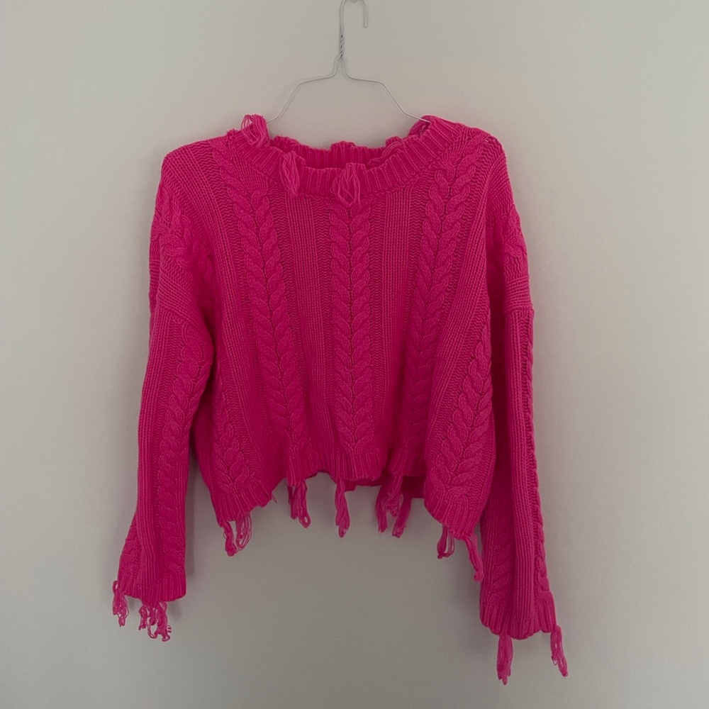 Altered state distressed hot pink sweater (size small)